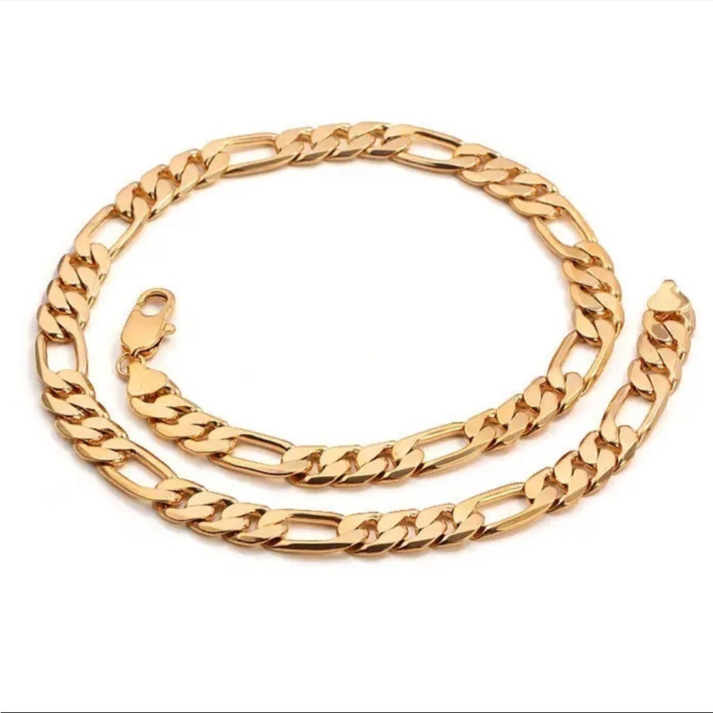 NEW 18K GOLD FIGARO CHAIN LINK BRACELET - 8MM WIDE 18K STAMPED